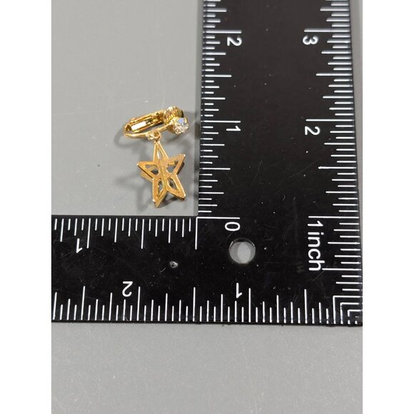 Vintage Gold Tone 3D Star AB Rhinestone Dangle Clip On Earrings - Picture 7 of 7